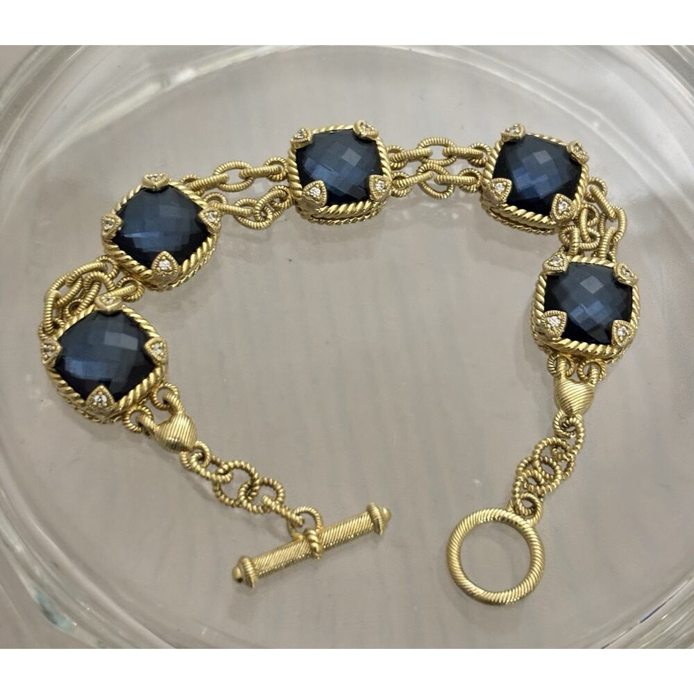 Judith Ripka Sterling Vermeil Blue Quartz Doublet CZ Accents Toggle Bracelet 90s